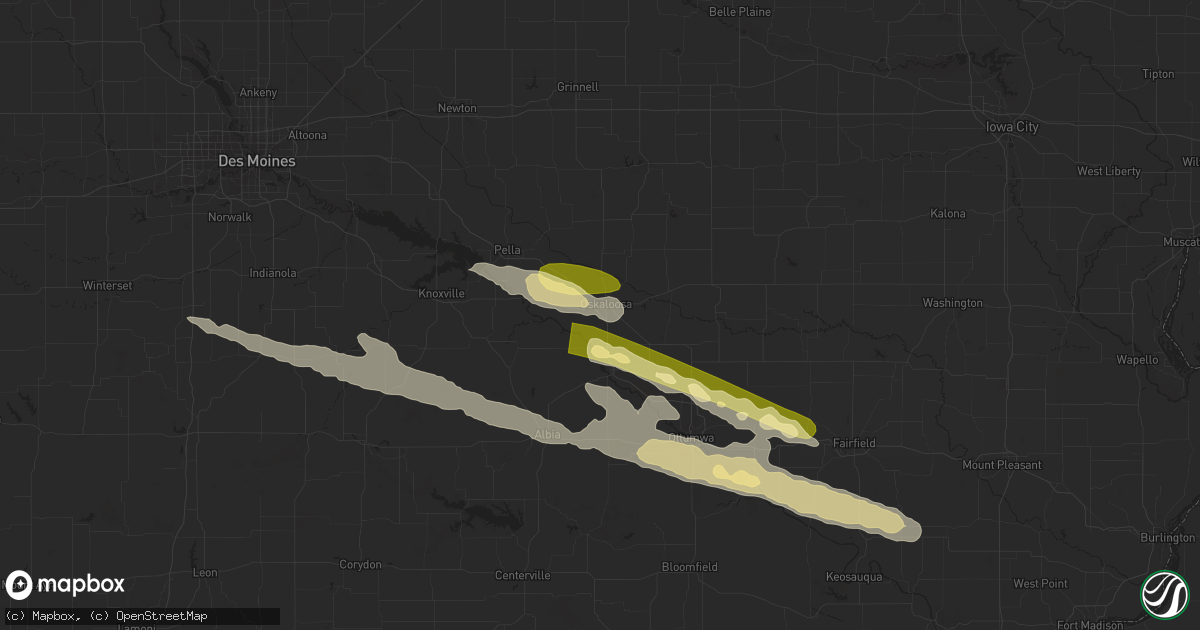 Hail map in Oskaloosa, IA on July 17, 2023