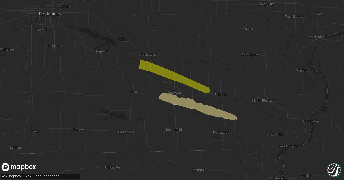 Hail map in Ottumwa, IA on July 17, 2023