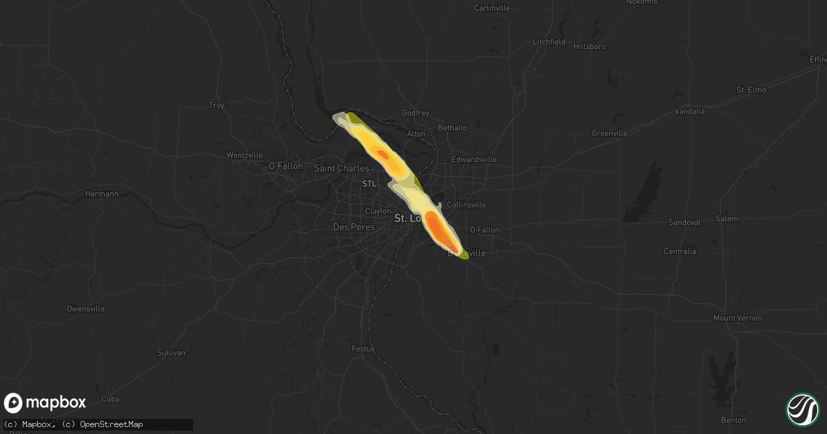 Hail map in Saint Louis, MO on July 17, 2023