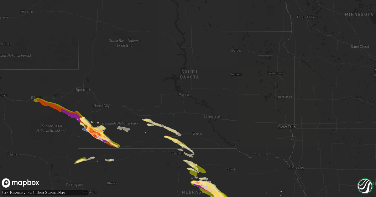 Hail map in South Dakota on July 17, 2023