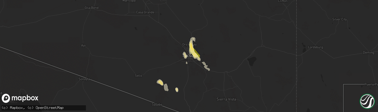 Hail map in Tucson, AZ on July 17, 2023