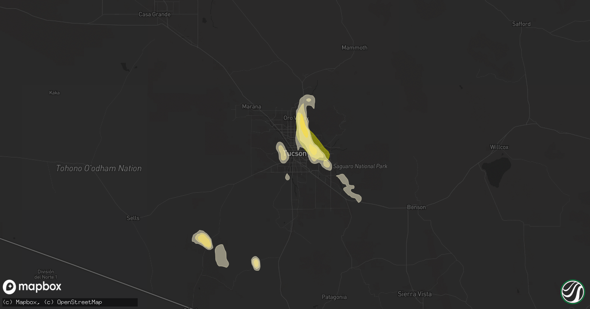 Hail map in Tucson, AZ on July 17, 2023