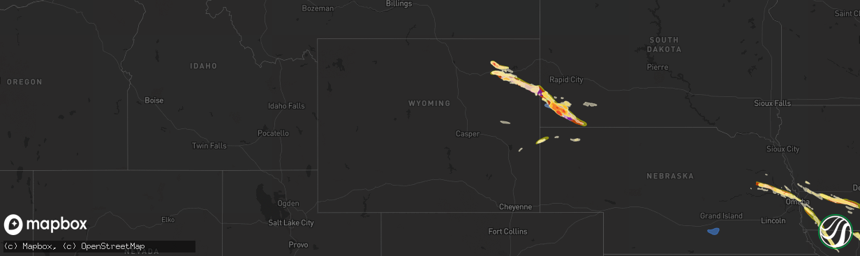 Hail map in Wyoming on July 17, 2023