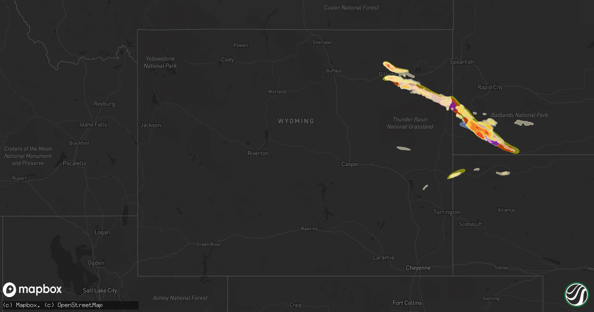 Hail map in Wyoming on July 17, 2023