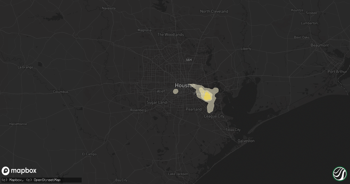 Hail map in Bellaire, TX on July 17, 2024