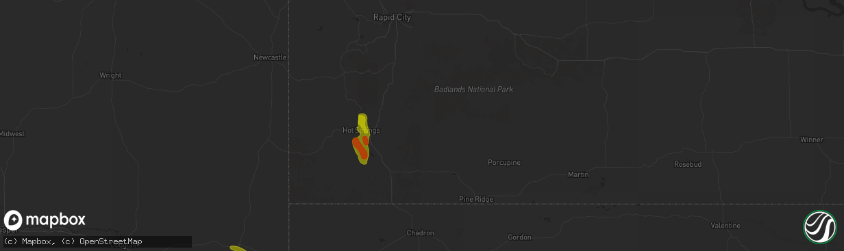 Hail map in Buffalo Gap, SD on July 17, 2024