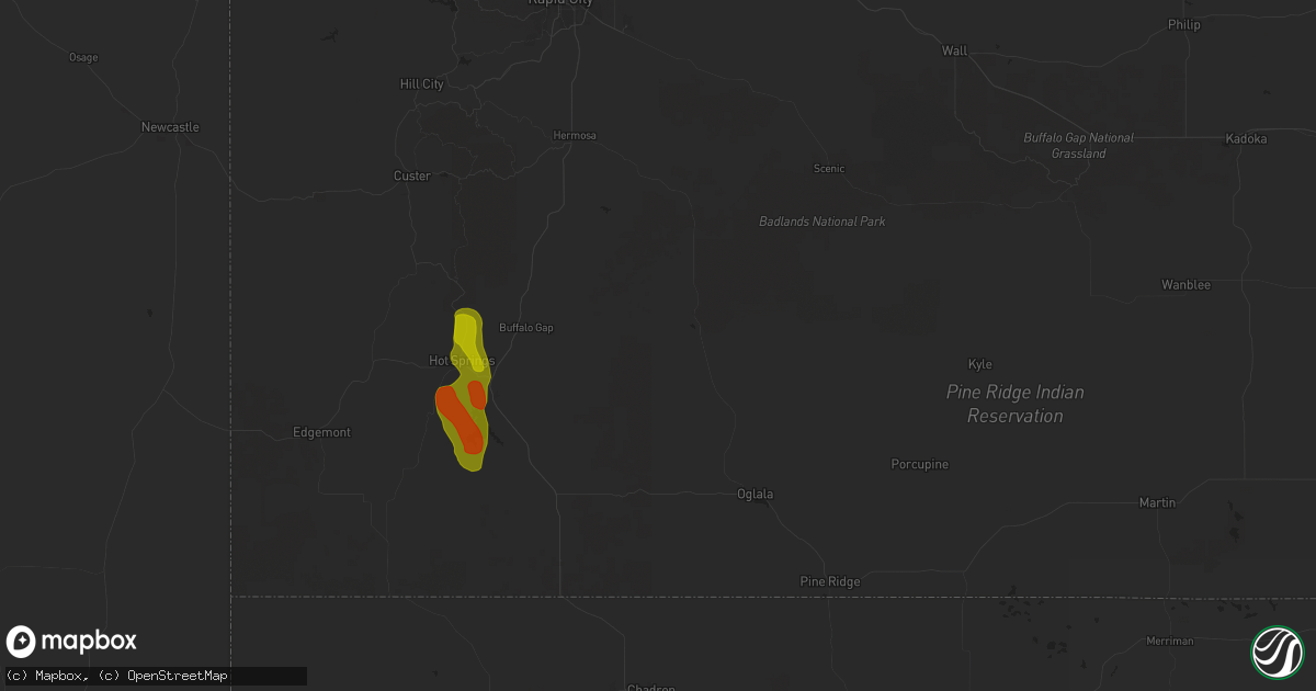 Hail map in Buffalo Gap, SD on July 17, 2024