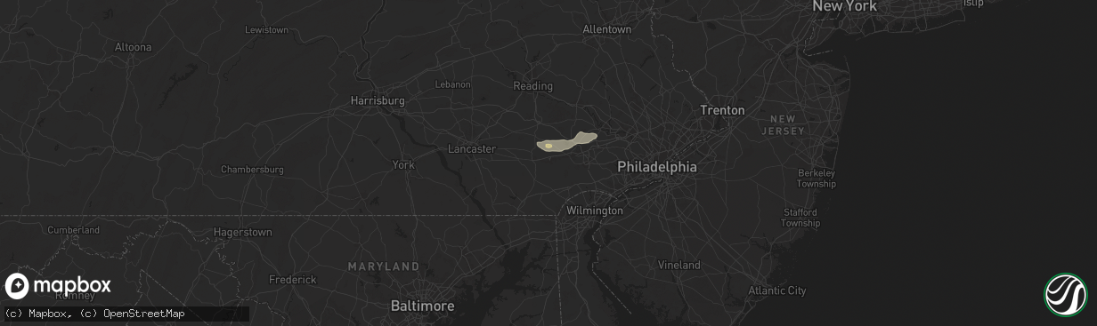 Hail map in Coatesville, PA on July 17, 2024