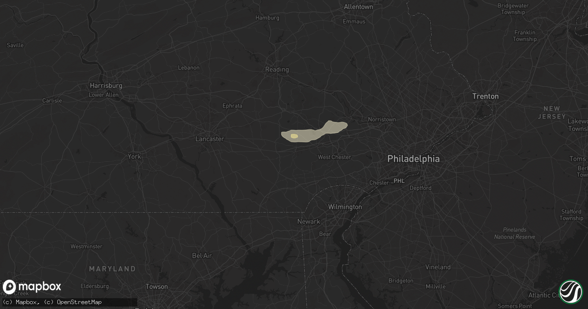 Hail map in Coatesville, PA on July 17, 2024