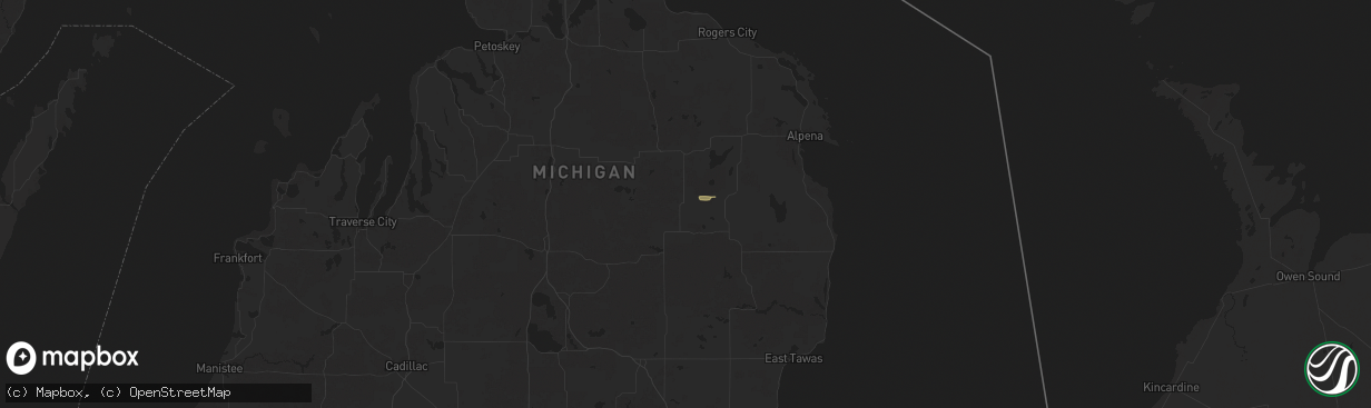 Hail map in Comins, MI on July 17, 2024