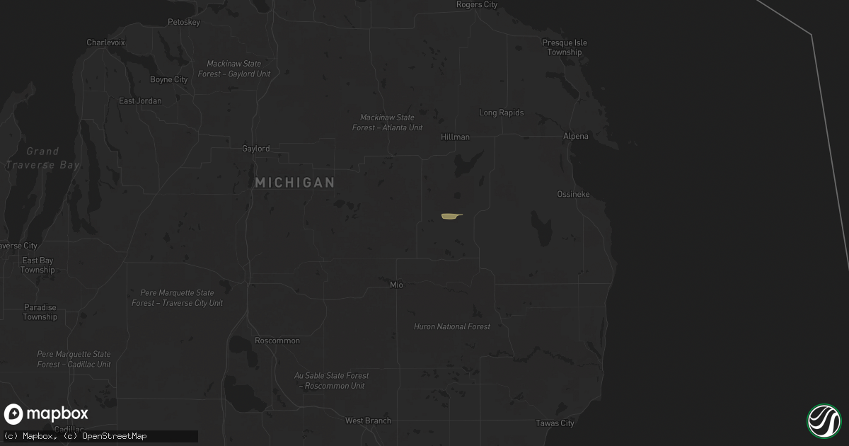 Hail map in Comins, MI on July 17, 2024