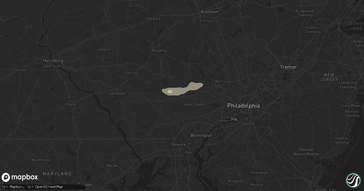 Hail map in Downingtown, PA on July 17, 2024