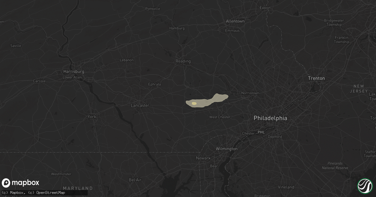Hail map in Honey Brook, PA on July 17, 2024