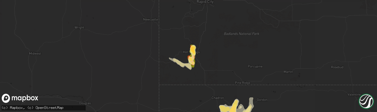 Hail map in Hot Springs, SD on July 17, 2024