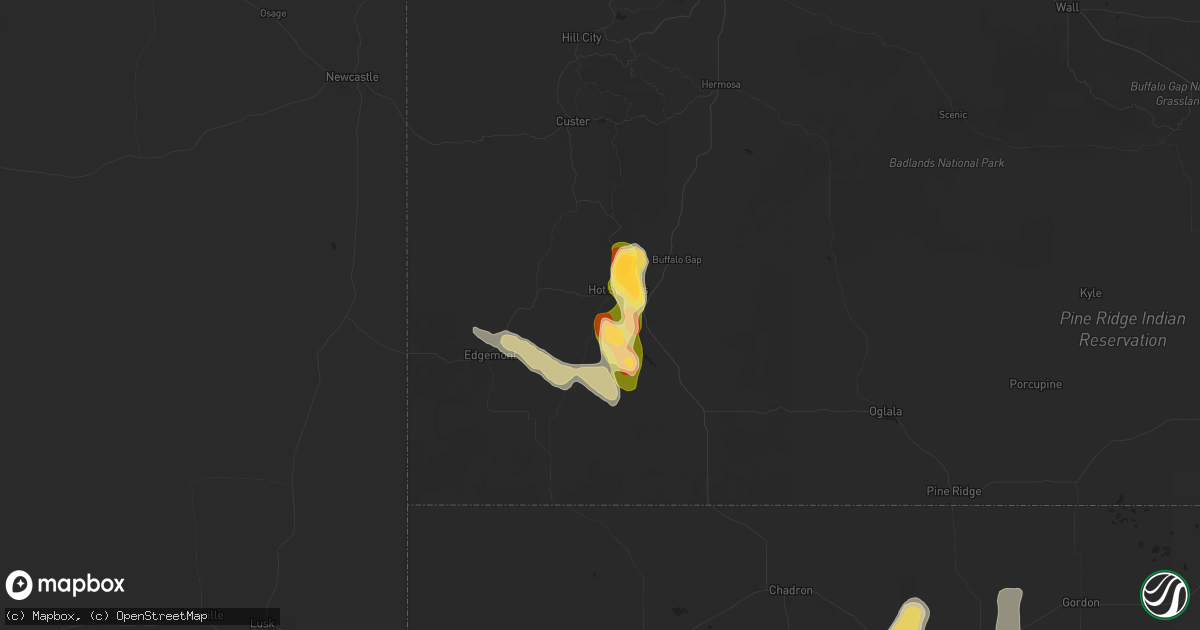 Hail map in Hot Springs, SD on July 17, 2024