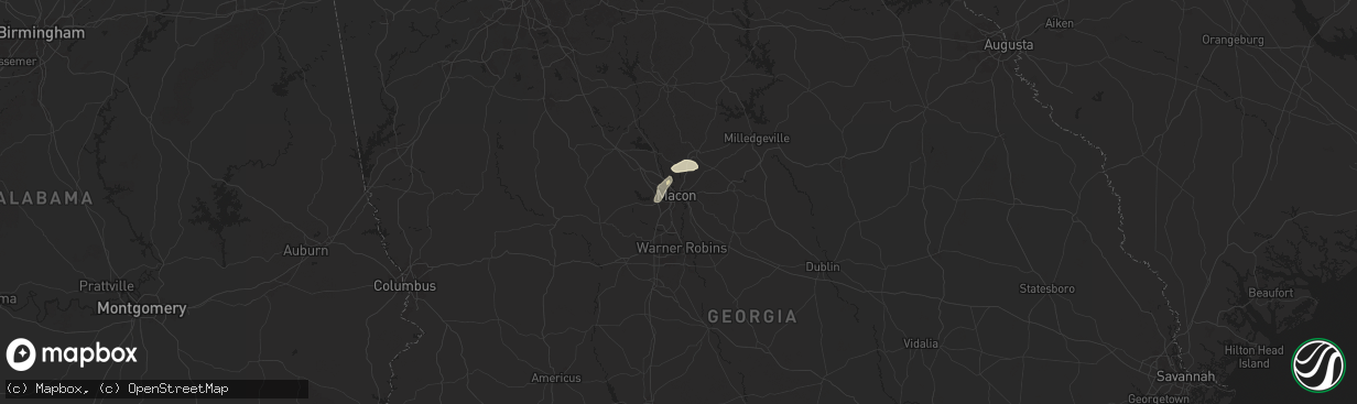 Hail map in Macon, GA on July 17, 2024