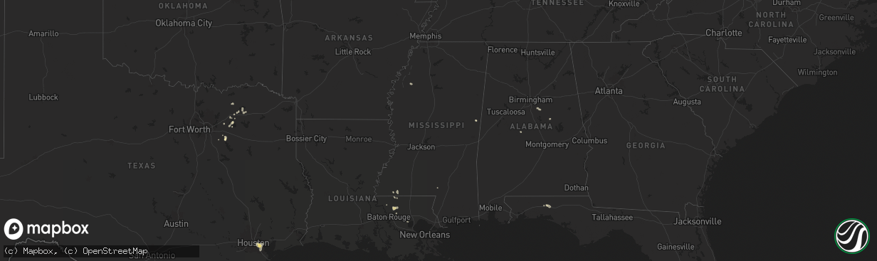 Hail map in Mississippi on July 17, 2024