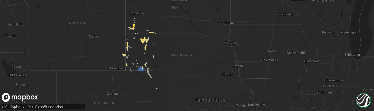 Hail map in Nebraska on July 17, 2024