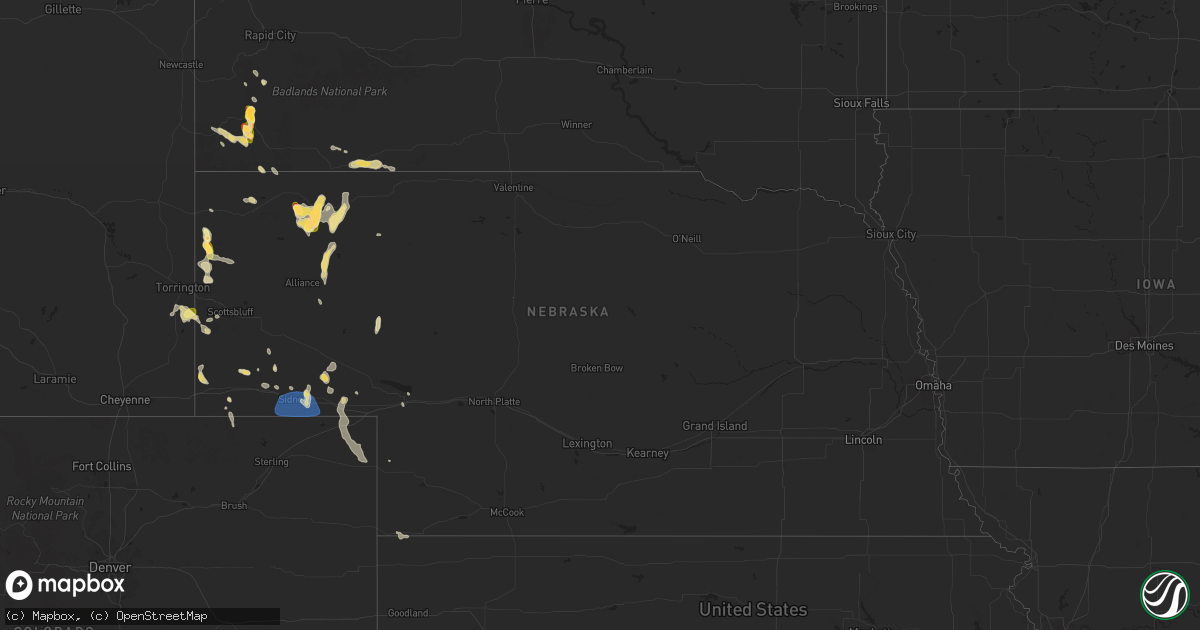 Hail map in Nebraska on July 17, 2024