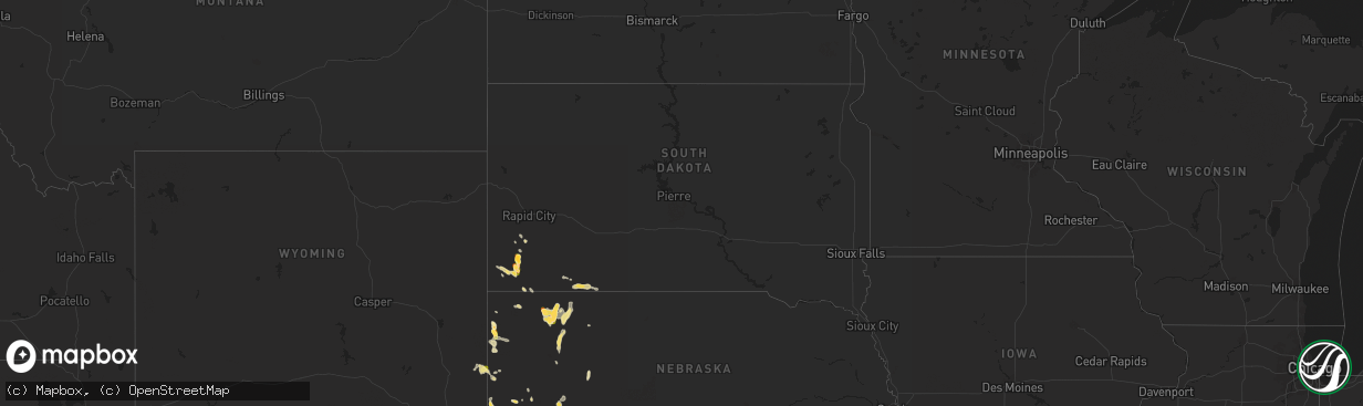 Hail map in South Dakota on July 17, 2024