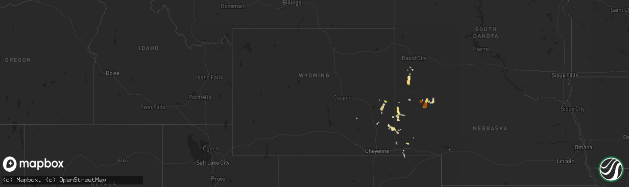 Hail map in Wyoming on July 17, 2024