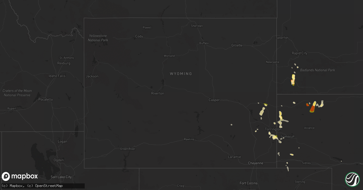 Hail map in Wyoming on July 17, 2024