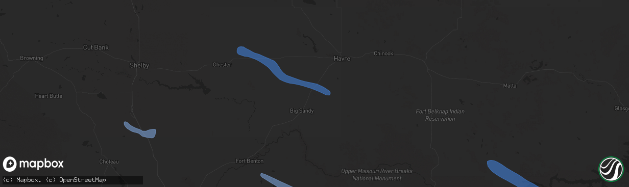 Hail map in Box Elder, MT on July 17, 2025