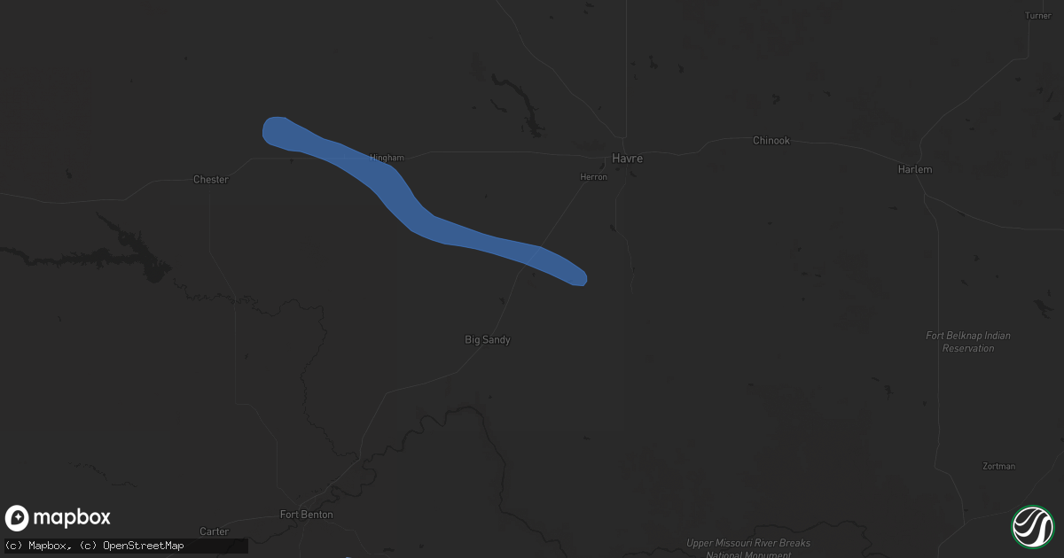 Hail map in Box Elder, MT on July 17, 2025