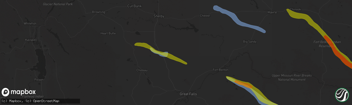 Hail map in Brady, MT on July 17, 2025
