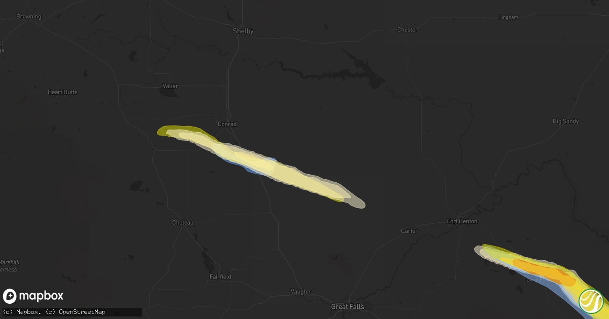 Hail map in Brady, MT on July 17, 2025