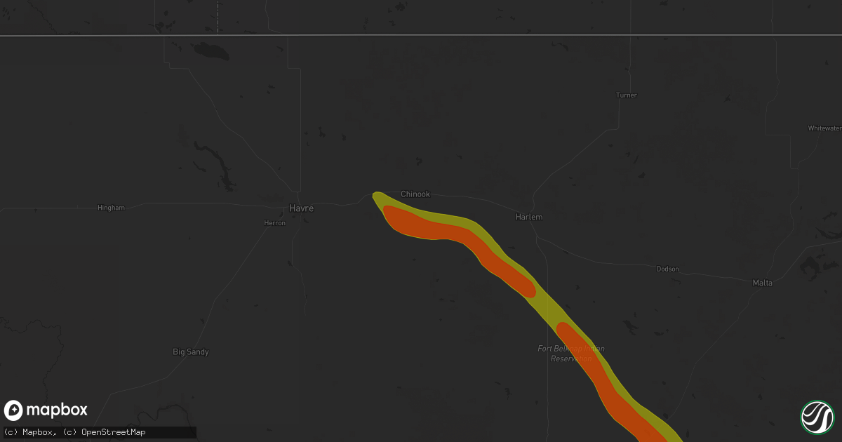 Hail map in Chinook, MT on July 17, 2025