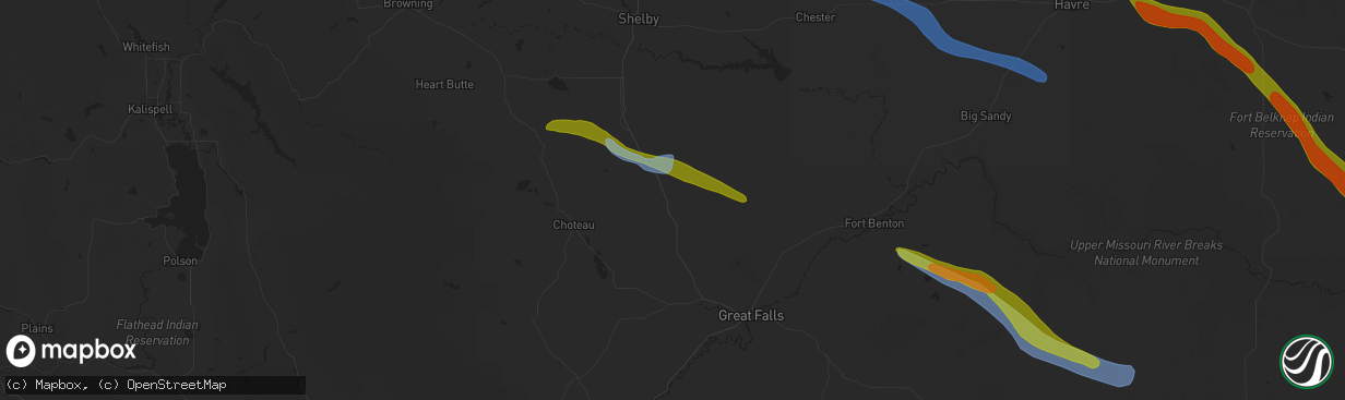 Hail map in Dutton, MT on July 17, 2025