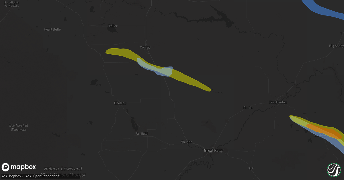 Hail map in Dutton, MT on July 17, 2025