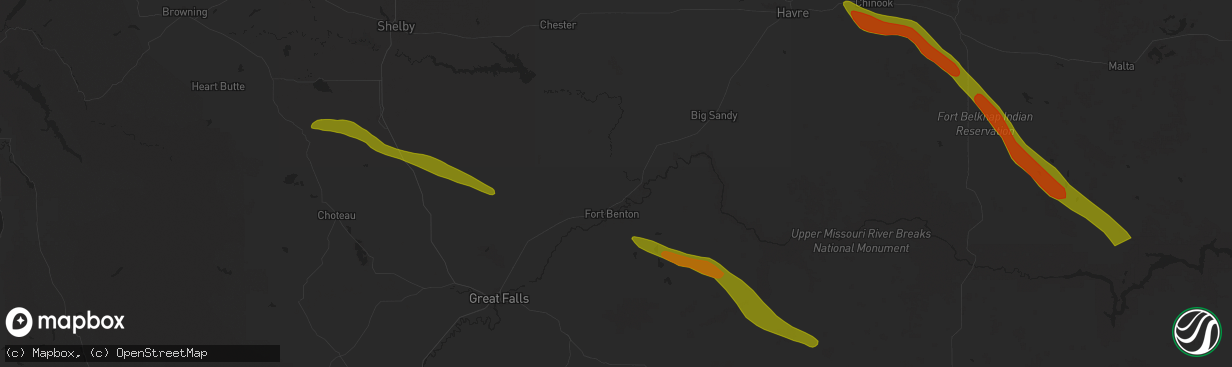 Hail map in Fort Benton, MT on July 17, 2025