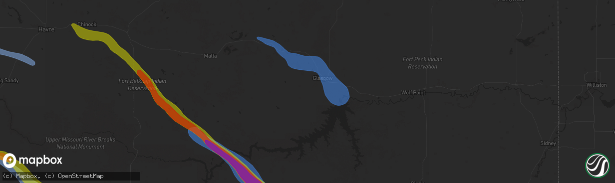 Hail map in Glasgow, MT on July 17, 2025