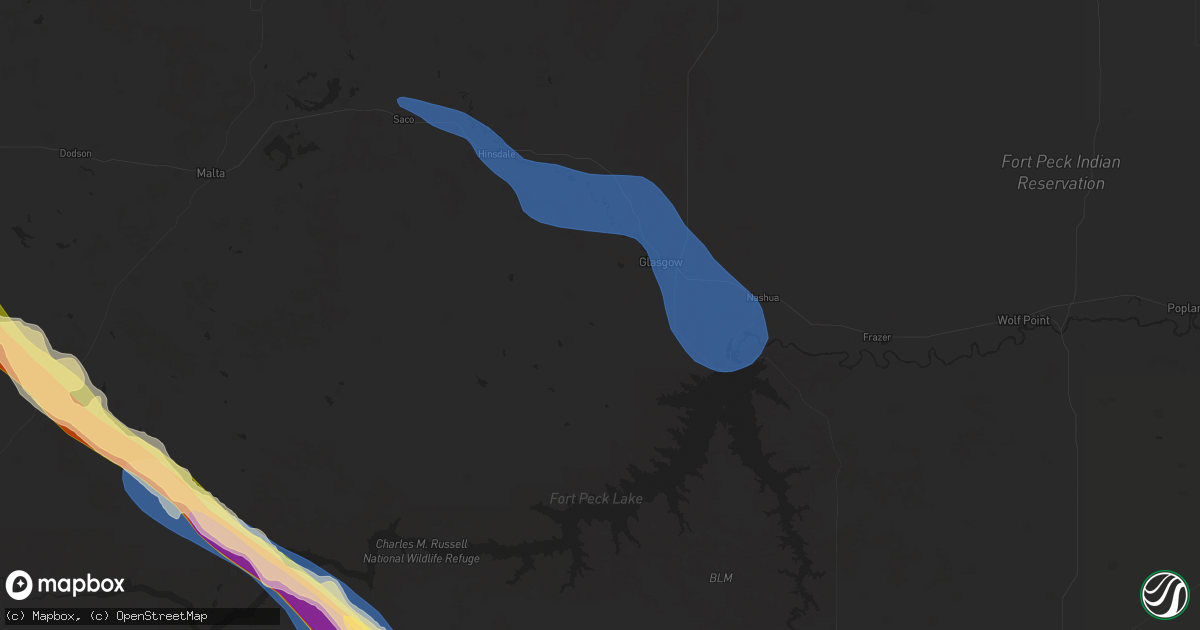 Hail map in Glasgow, MT on July 17, 2025