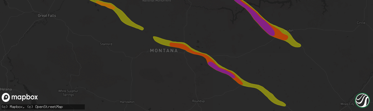 Hail map in Grass Range, MT on July 17, 2025