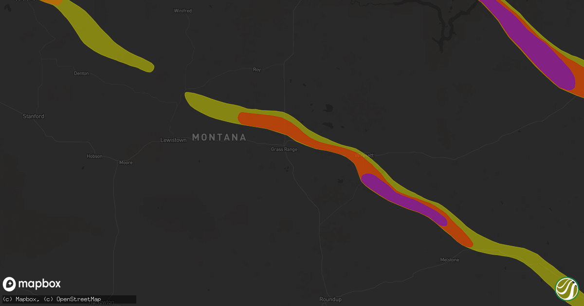 Hail map in Grass Range, MT on July 17, 2025