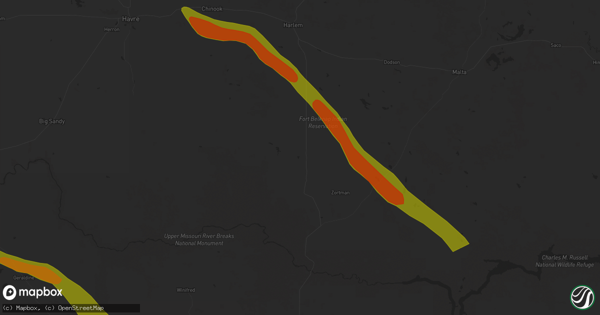 Hail map in Hays, MT on July 17, 2025