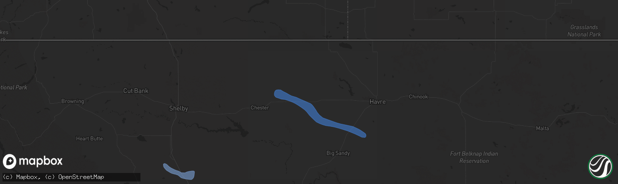 Hail map in Hingham, MT on July 17, 2025