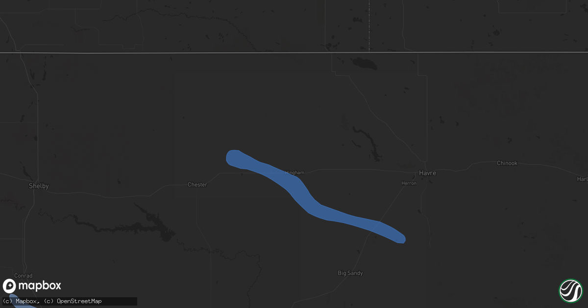 Hail map in Hingham, MT on July 17, 2025