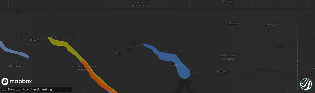 Hail map in Hinsdale, MT on July 17, 2025