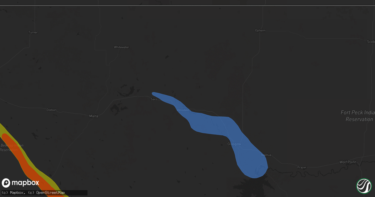 Hail map in Hinsdale, MT on July 17, 2025