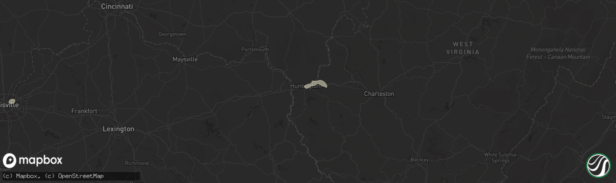 Hail map in Huntington, WV on July 17, 2025
