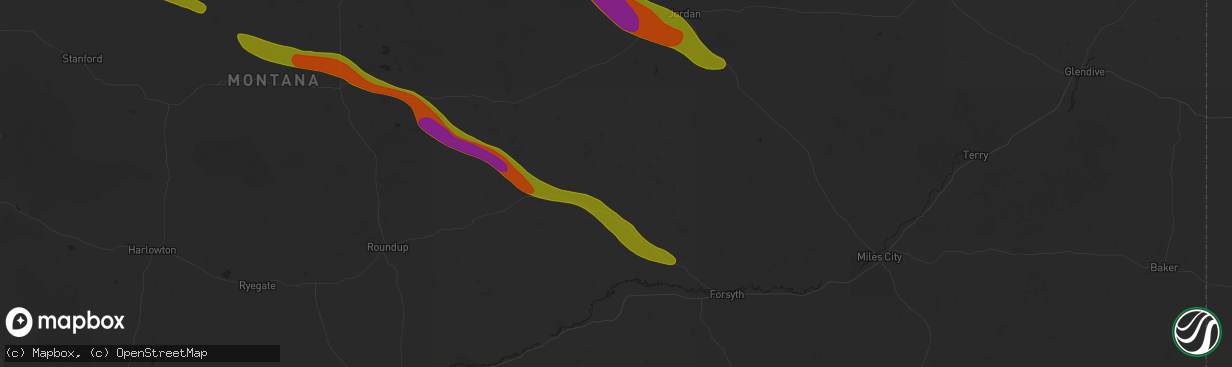 Hail map in Ingomar, MT on July 17, 2025