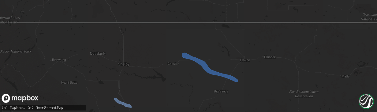 Hail map in Inverness, MT on July 17, 2025