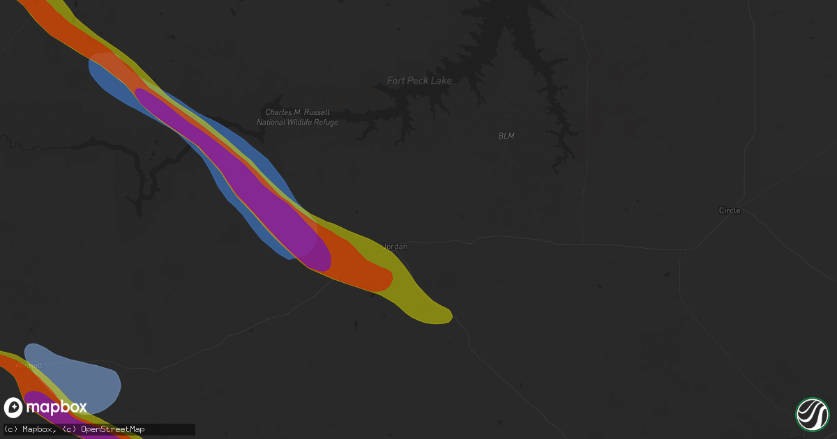 Hail map in Jordan, MT on July 17, 2025