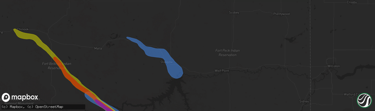 Hail map in Nashua, MT on July 17, 2025