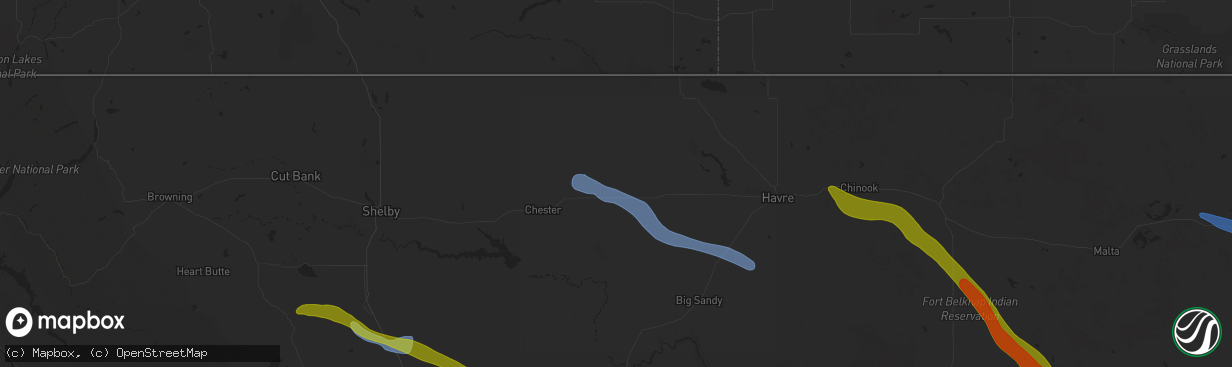 Hail map in Rudyard, MT on July 17, 2025