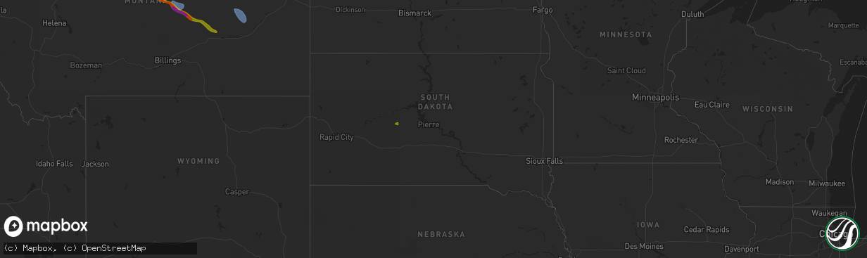 Hail map in South Dakota on July 17, 2025